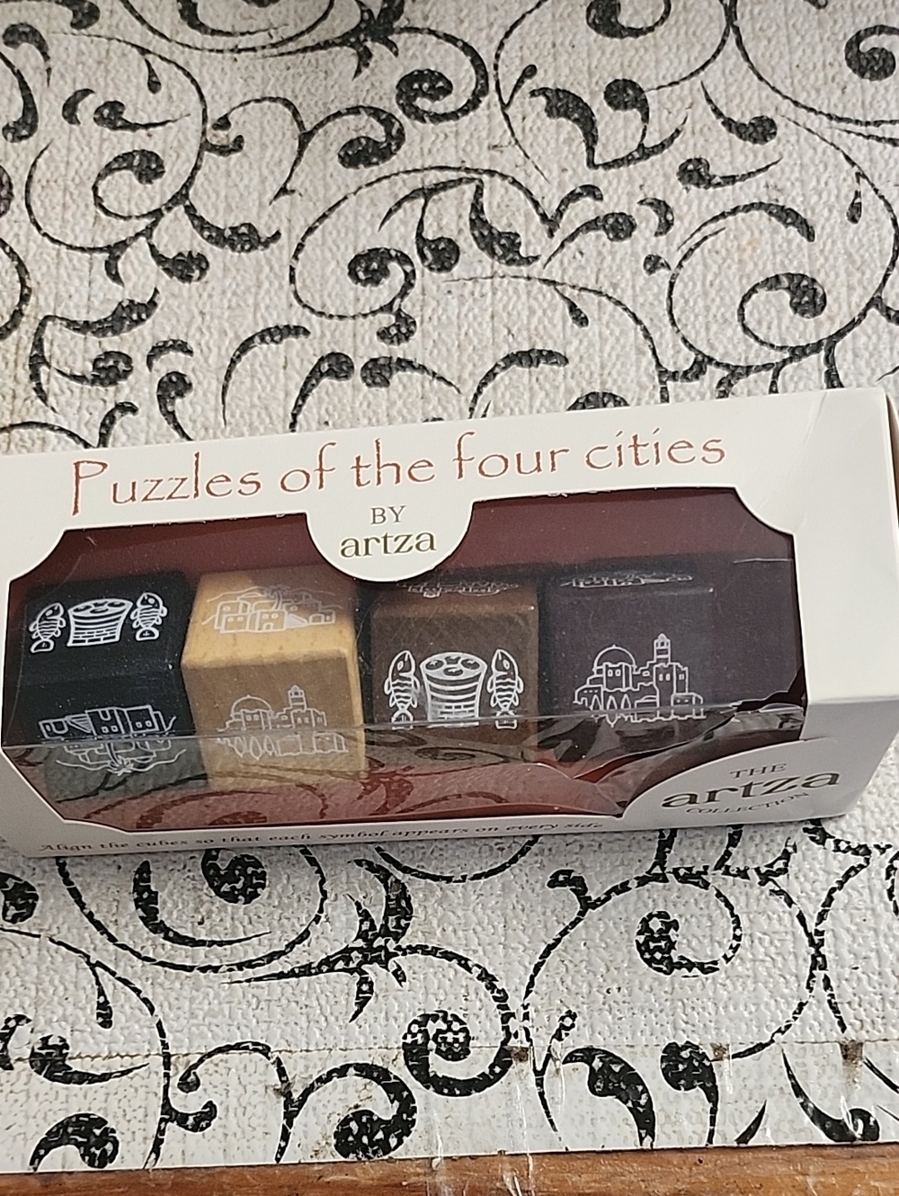 Source Unknown Puzzles of the Four Cities Wooden Cube Set - Black, Tan, Brown